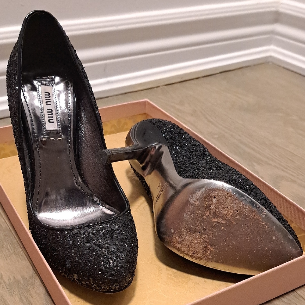Miu Miu Black Glitter Stiletto 5" Heels